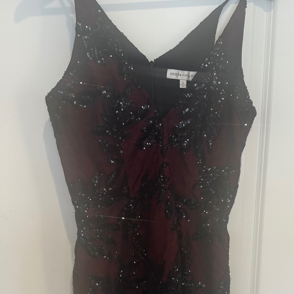 Dress the Population wine and black sequins mini dress